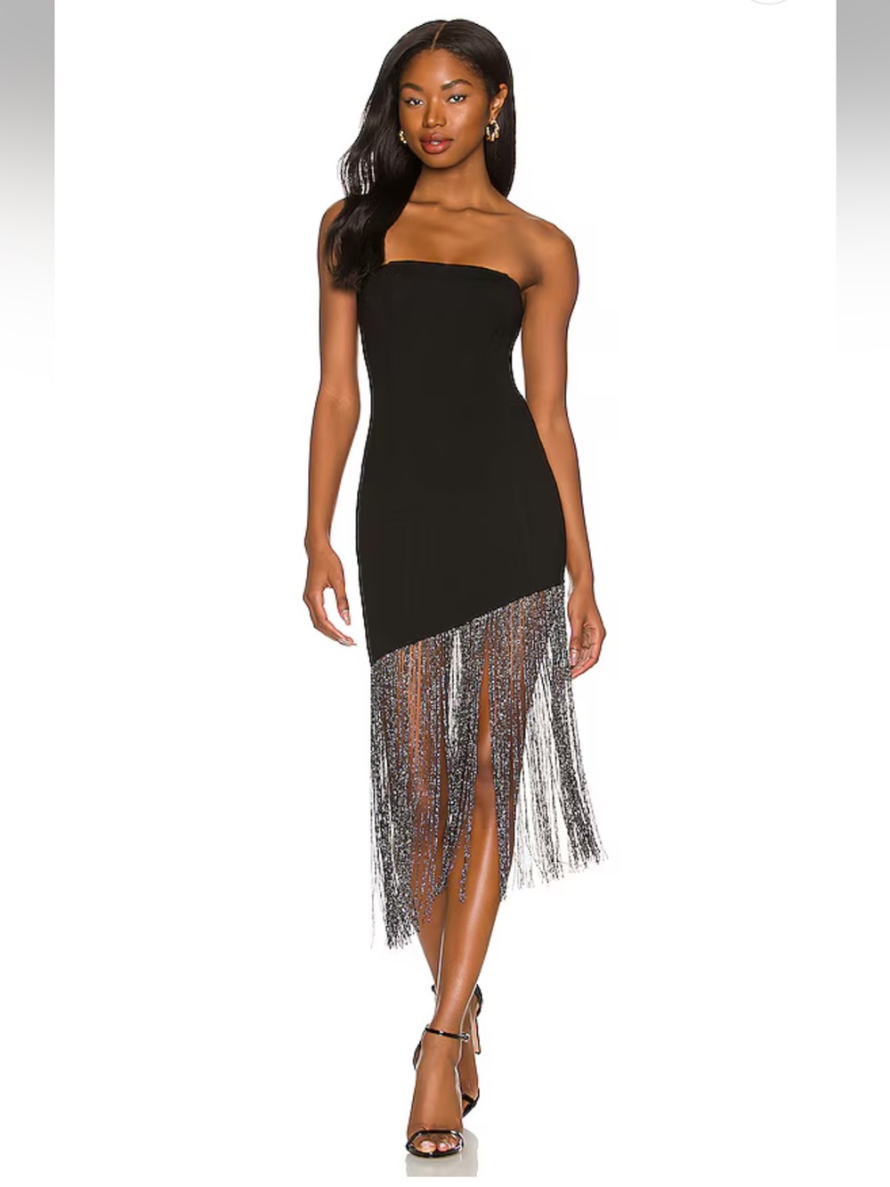 REVOLVE Black Strapless Fringe Hem Cocktail Dress